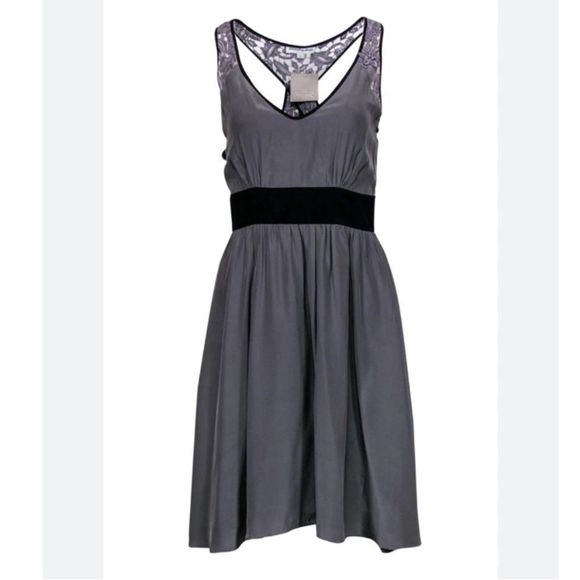 Christopher Deane grey 100% silk dress with lace details - Picture 1 of 11